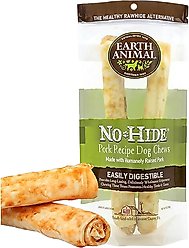 Earth Animal No-Hide Large Rolls Long Lasting Natural Rawhide Alternative Pork Recipe Chew Dog Treats, 2 count