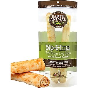 Earth Animal No-Hide Large Rolls Long Lasting Natural Rawhide Alternative Pork Recipe Chew Dog Treats, 2 count