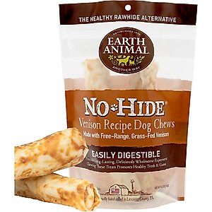 Earth Animal No-Hide Medium Rolls Long Lasting Natural Rawhide Alternative Venison Recipe Chew Dog Treats, 2 count