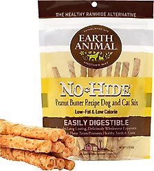 Earth Animal No-Hide Stix Long Lasting Natural Rawhide Alternative Peanut Butter Vegetarian Recipe Chew Dog & Cat Treat Sticks, 10 count
