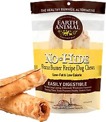 Earth Animal No-Hide Medium Rolls Long Lasting Natural Rawhide Alternative Peanut Butter Vegetarian Recipe Chew Dog Treats, 2 count