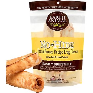 Earth Animal No-Hide Medium Rolls Long Lasting Natural Rawhide Alternative Peanut Butter Vegetarian Recipe Chew Dog Treats, 2 count