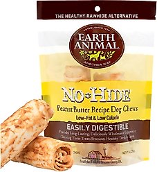 Earth Animal No-Hide Small Rolls Long Lasting Natural Rawhide Alternative Peanut Butter Vegetarian Recipe Chew Dog Treats, 2 count