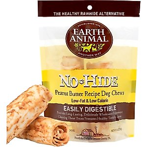 Earth Animal No-Hide Small Rolls Long Lasting Natural Rawhide Alternative Peanut Butter Vegetarian Recipe Chew Dog Treats, 2 count