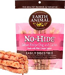 Earth Animal No-Hide Stix Long Lasting Natural Rawhide Alternative Salmon Recipe Chew Dog & Cat Treat Sticks, 10 count