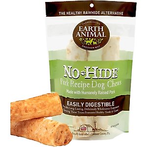 Earth Animal No-Hide Medium Rolls Long Lasting Natural Rawhide Alternative Pork Recipe Chew Dog Treats, 2 count