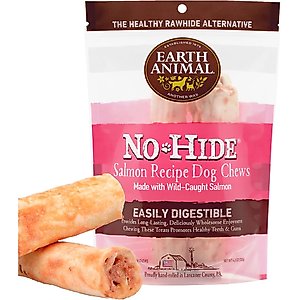 Earth Animal No-Hide Medium Rolls Long Lasting Natural Rawhide Alternative Salmon Recipe Chew Dog Treats, 2 count