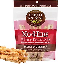 Earth Animal No-Hide Stix Long Lasting Natural Rawhide Alternative Beef Recipe Chew Dog & Cat Treat Sticks, 10 count