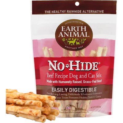 Earth Animal Earth Animal No-Hide Stix Long Lasting Natural Rawhide Alternative Beef Recipe Chew Dog & Cat Treat Sticks, 10 count