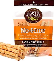 Earth Animal No-Hide Stix Long Lasting Natural Rawhide Alternative Chicken Recipe Chew Dog & Cat Treat Sticks, 10 count