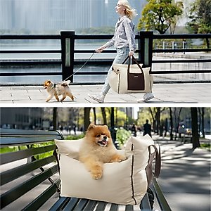 Lesure Waterproof Small Dog Car Booster Seat, Standard, Beige