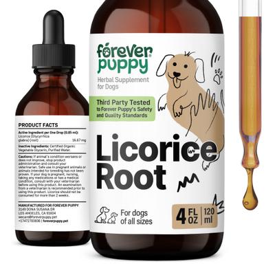Show full view: Forever Puppy Licorice Root Drops Respiratory Supplement for Dogs, 4-fl oz bottle slide 1 of 9