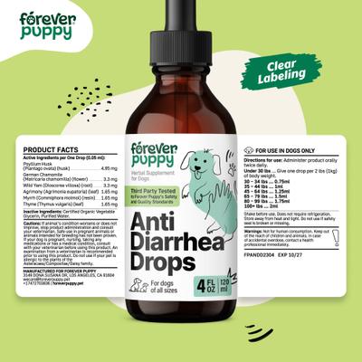 Show full view: Forever Puppy Anti Diarrhea Drops Digestive Supplement for Dogs, 4-fl oz bottle slide 8 of 10