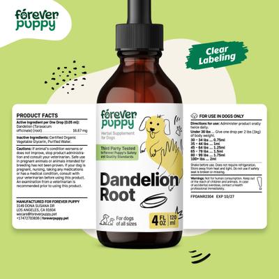 Show full view: Forever Puppy Dandelion Root Drops Liver Supplement for Dogs, 4-fl oz bottle slide 8 of 10