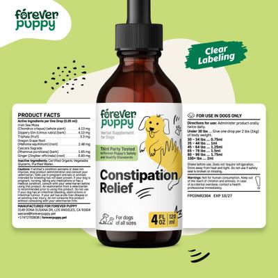 Show full view: Forever Puppy Constipation Relief Drops Digestive Supplement for Dogs, 4-fl oz bottle slide 8 of 10