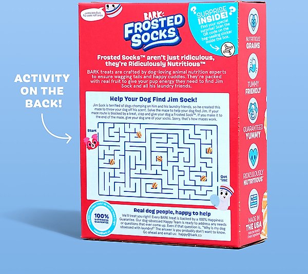BARK Frosted Socks Yogurt Berry Flavored Crunchy Dog Treats, 10-oz box