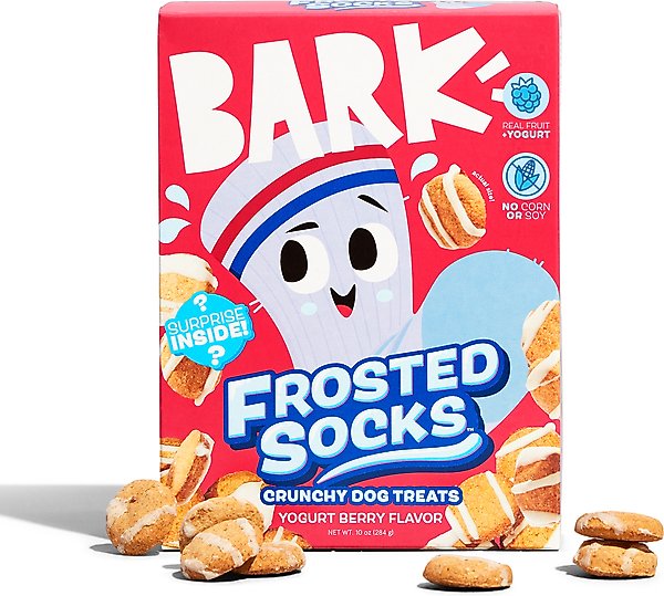 BARK Frosted Socks Yogurt Berry Flavored Crunchy Dog Treats, 10-oz box