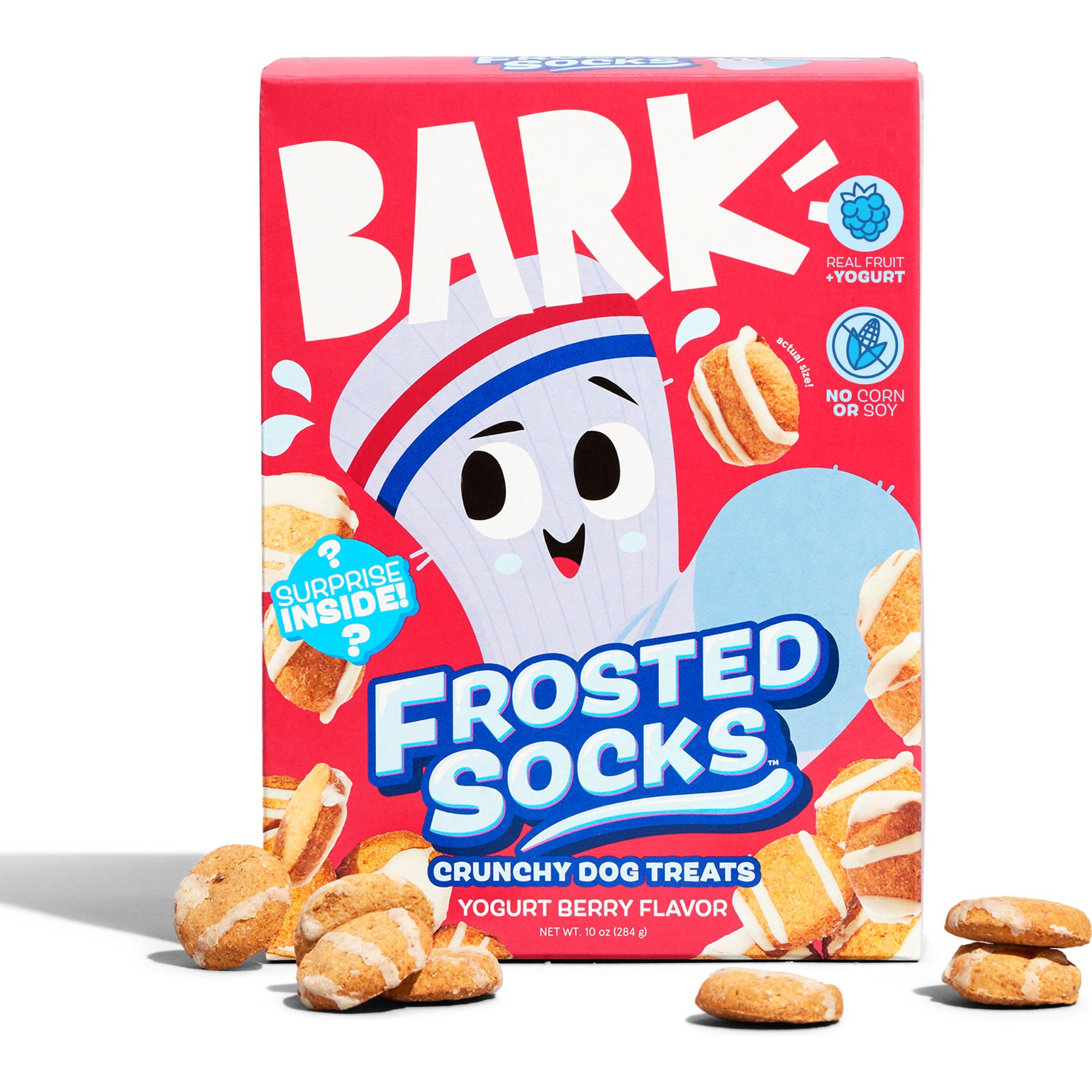 BARK Frosted Socks Yogurt Berry Flavored Crunchy Dog Treats, 10-oz box