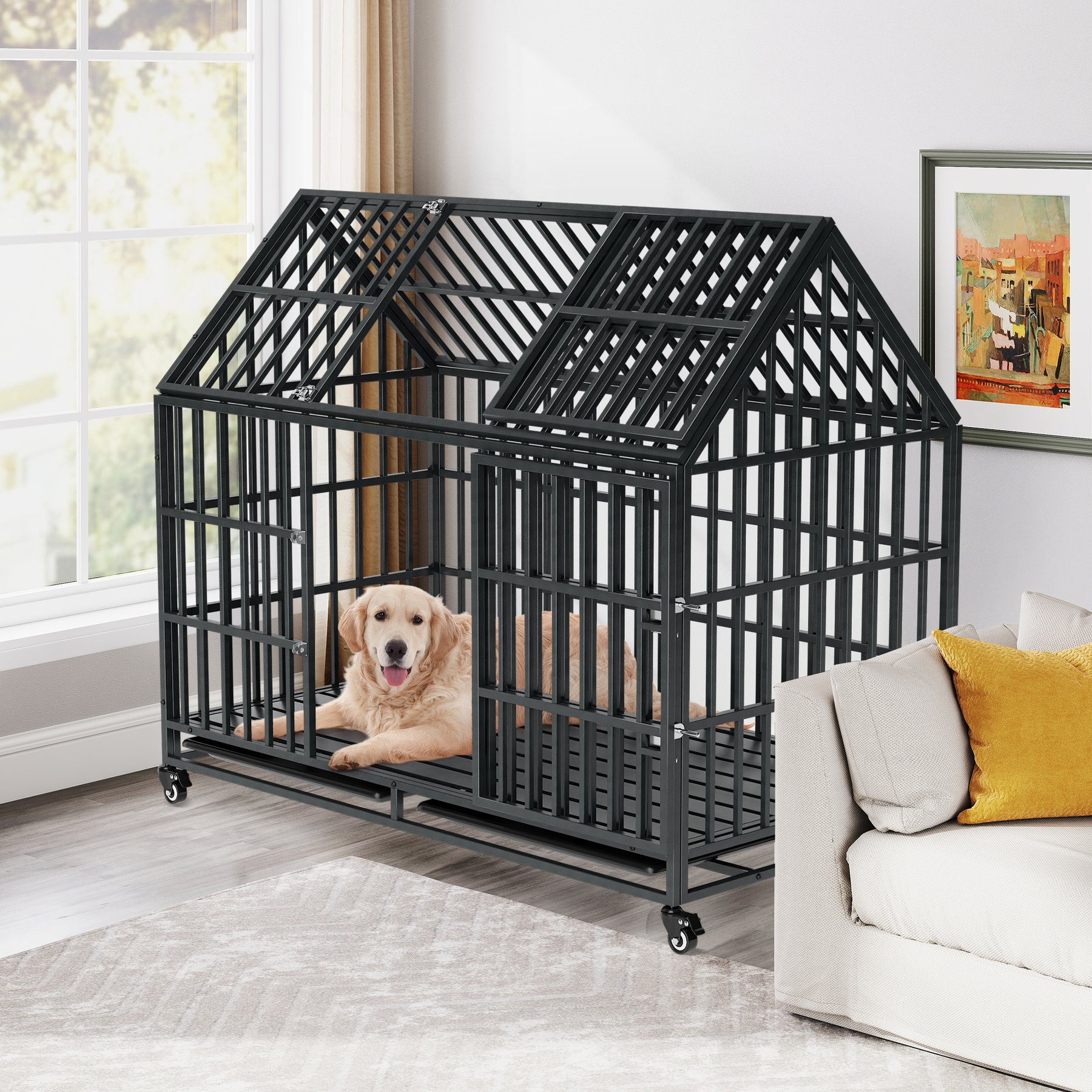 Coziwow Furniture Style Heavy Duty Dog Crate, Gray, Medium