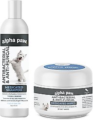 Alpha Paw Antibacterial & Antifungal Medicated Shampoo, 16-oz bottle + Antibacterial & Antifungal Medicated Dog & Cat Wipes, 50 count