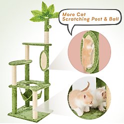 TSCOMON 55-in Plush Cat Tree with Hammock, Toy & Sisal Scratching Post, Green slide 2 of 7