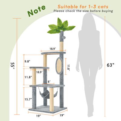 Show full view: TSCOMON 55-in Plush Cat Tree with Hammock, Toy & Sisal Scratching Post, Gray slide 2 of 8
