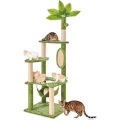 TSCOMON 55-in Plush Cat Tree with Hammock, Toy & Sisal Scratching Post, Green