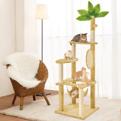 Show full view: TSCOMON 55-in Plush Cat Tree with Hammock, Toy & Sisal Scratching Post, Beige slide 7 of 8