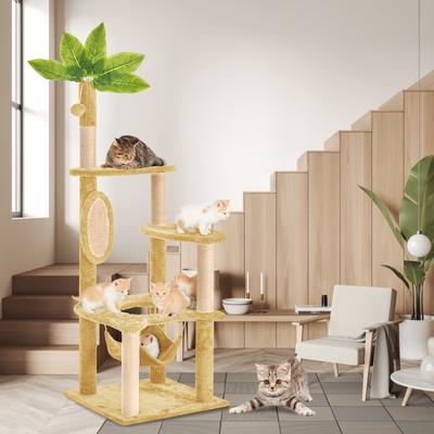 Show full view: TSCOMON 55-in Plush Cat Tree with Hammock, Toy & Sisal Scratching Post, Beige slide 6 of 8