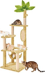 TSCOMON 55-in Plush Cat Tree with Hammock, Toy & Sisal Scratching Post, Beige
