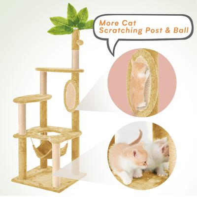 Show full view: TSCOMON 55-in Plush Cat Tree with Hammock, Toy & Sisal Scratching Post, Beige slide 5 of 8