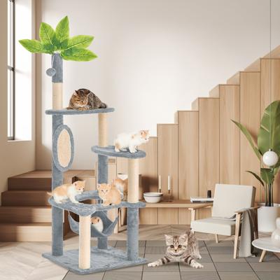 Show full view: TSCOMON 55-in Plush Cat Tree with Hammock, Toy & Sisal Scratching Post, Gray slide 6 of 8