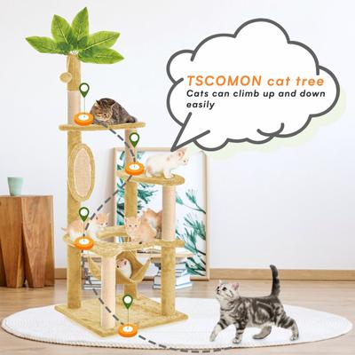 Show full view: TSCOMON 55-in Plush Cat Tree with Hammock, Toy & Sisal Scratching Post, Beige slide 3 of 8