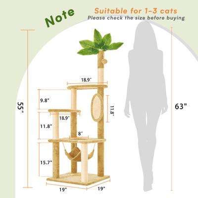 Show full view: TSCOMON 55-in Plush Cat Tree with Hammock, Toy & Sisal Scratching Post, Beige slide 2 of 8