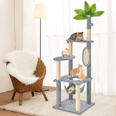 Show full view: TSCOMON 55-in Plush Cat Tree with Hammock, Toy & Sisal Scratching Post, Gray slide 7 of 8