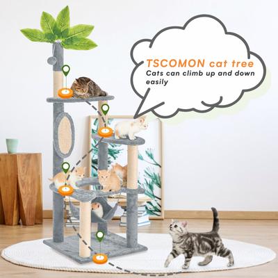 Show full view: TSCOMON 55-in Plush Cat Tree with Hammock, Toy & Sisal Scratching Post, Gray slide 3 of 8