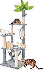 TSCOMON 55-in Plush Cat Tree with Hammock, Toy & Sisal Scratching Post, Gray