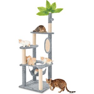 TSCOMON 55-in Plush Cat Tree with Hammock, Toy & Sisal Scratching Post, Gray