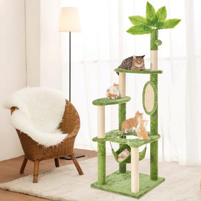 Show full view: TSCOMON 55-in Plush Cat Tree with Hammock, Toy & Sisal Scratching Post, Green slide 7 of 8