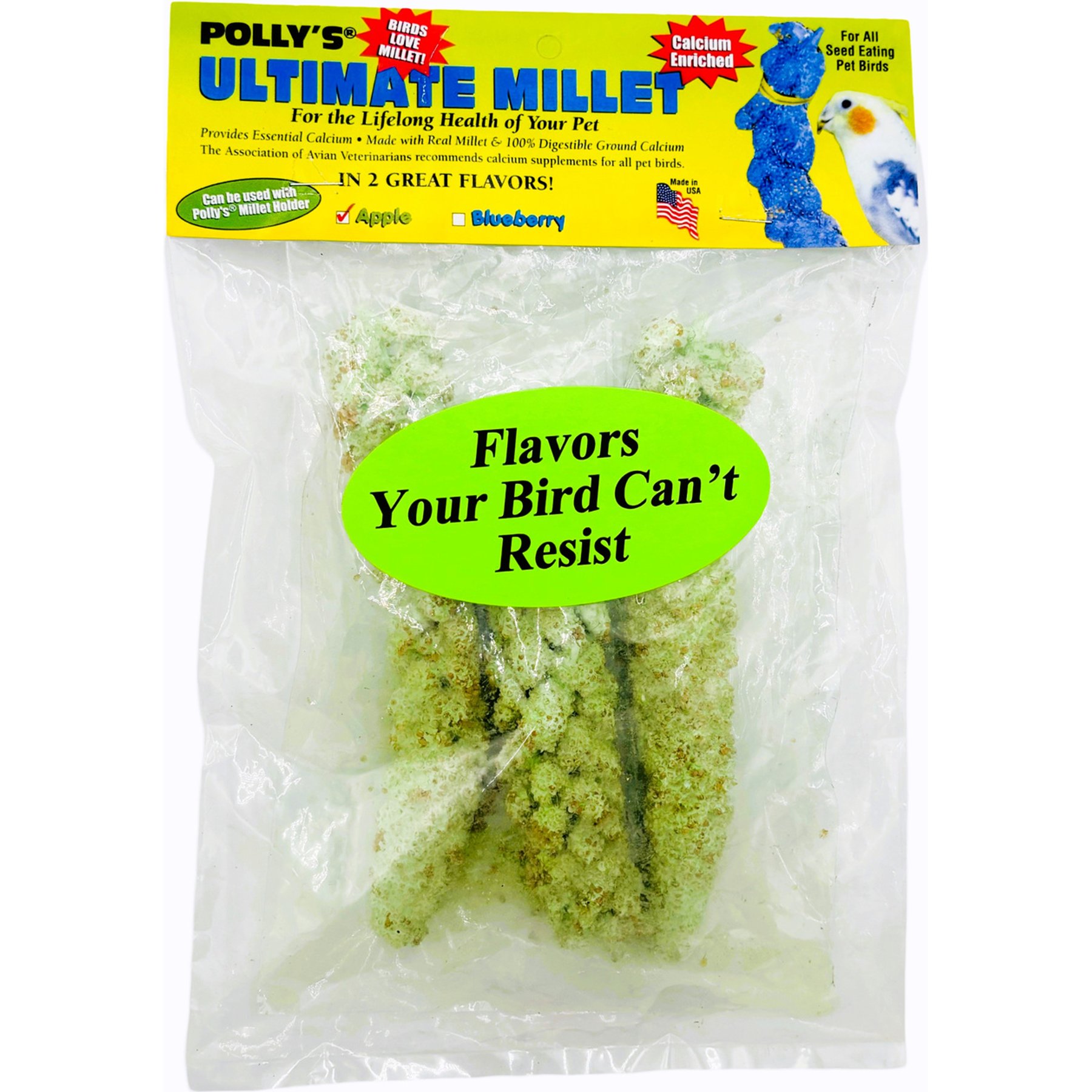 Polly's Pet Products Ultimate Millet Green Apple Flavor Bird Treat