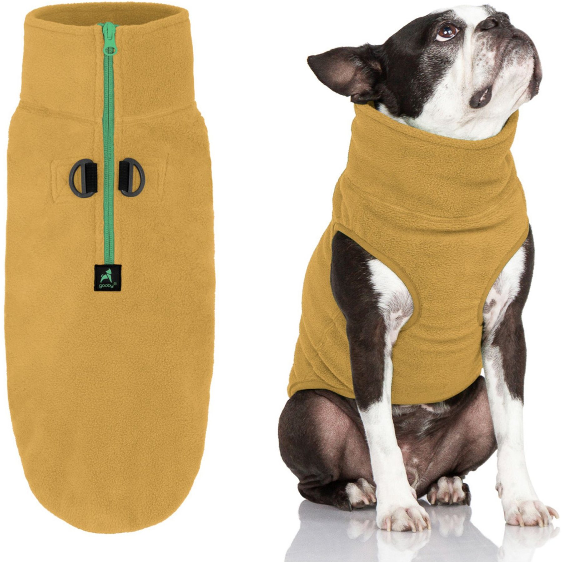 Gooby Half Zip Up Fleece Dog Vest, Sand, Small
