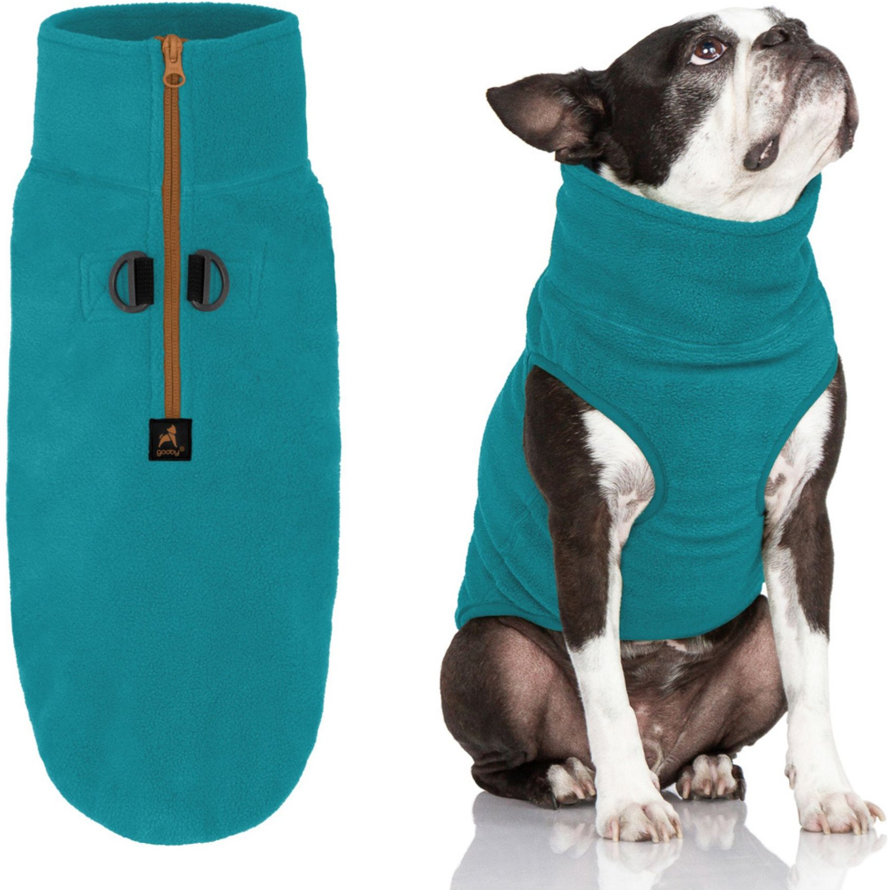 Gooby Half Zip Up Fleece Dog Vest, Turquoise, Medium