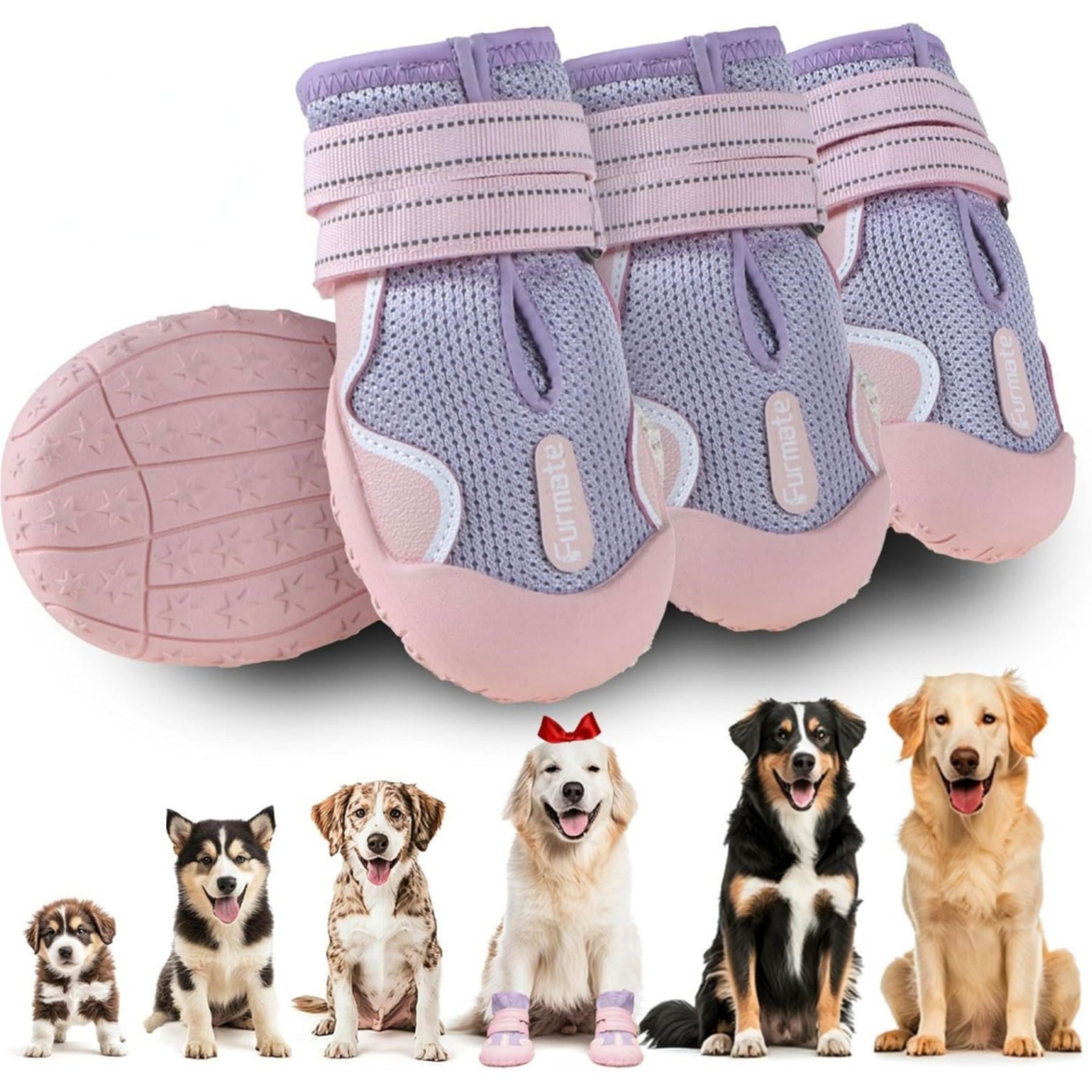 Furmate All-Weather Dog Boots, Purple, 4 count, 23 to 33-lbs