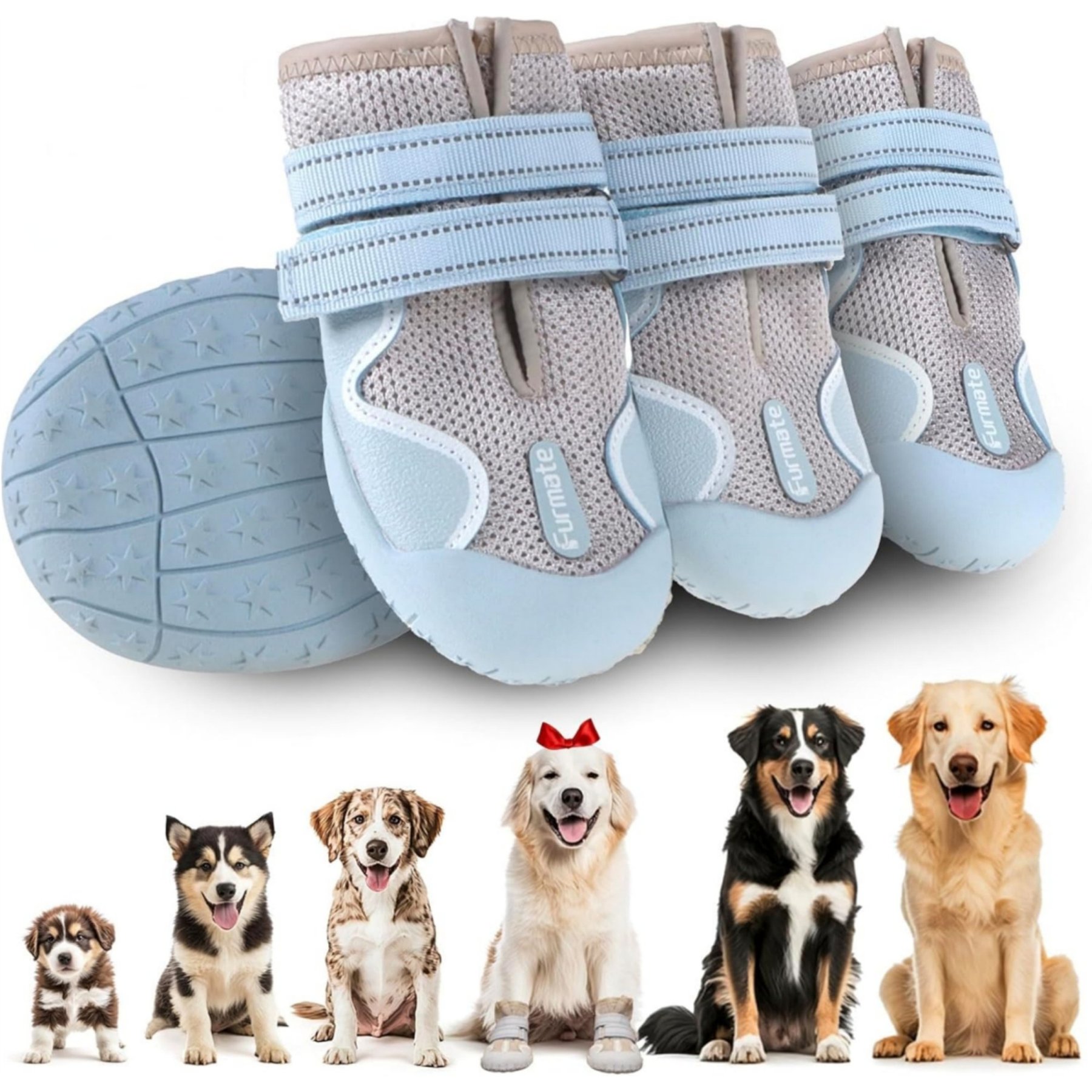 Furmate All-Weather Dog Boots, Blue, 4 count, 31 to 40-lbs