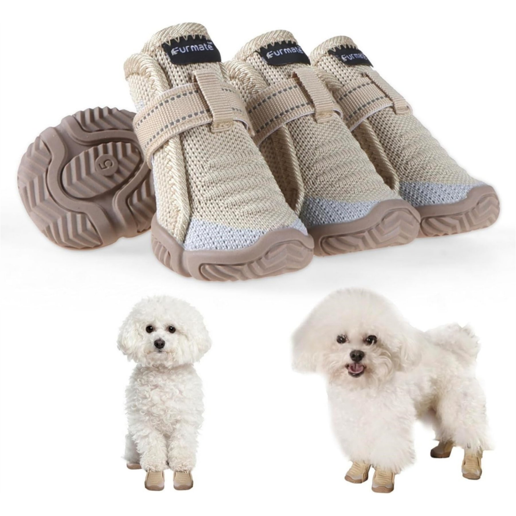 Furmate All-Weather Dog Boots, Beige, 4 count, 13 to 17-lbs