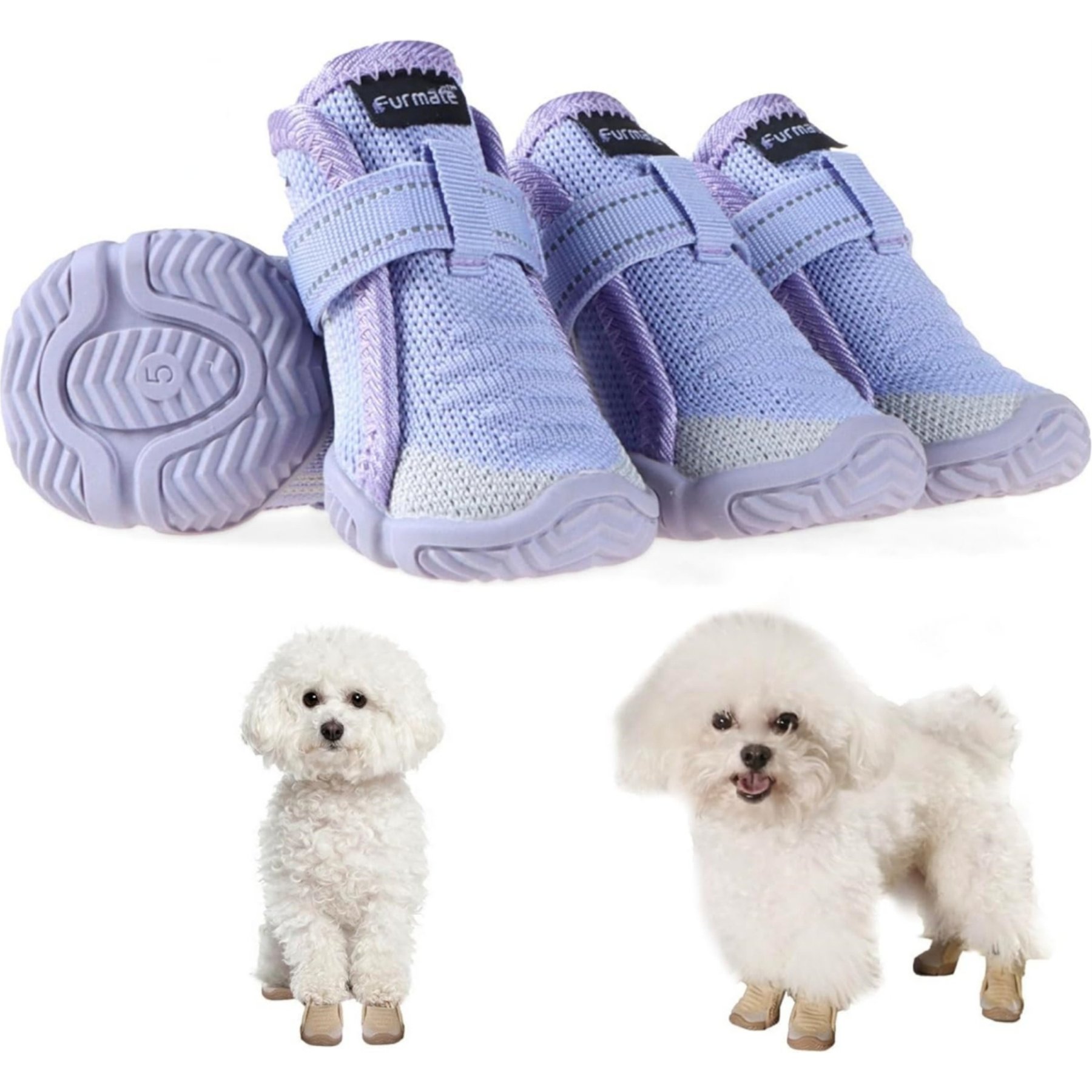 Furmate All-Weather Dog Boots, Purple, 4 count, 8 to 9-lbs