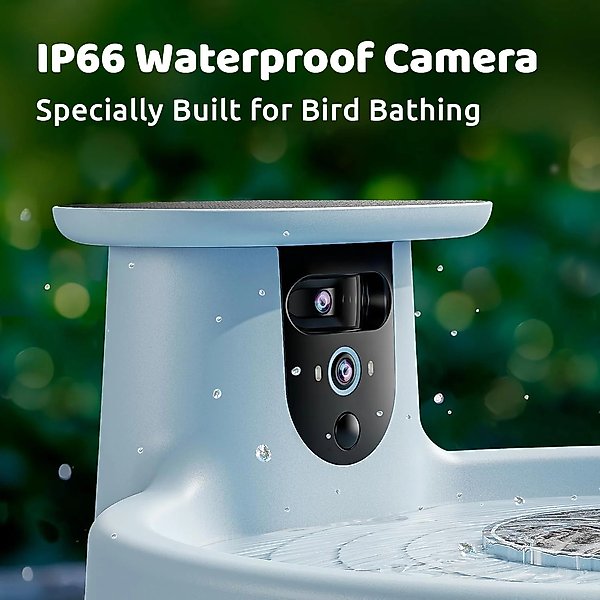 Show full view: Birdfy Solar Powered Smart Bird Bath with Camera AI Lifetime, Blue slide 8 of 10
