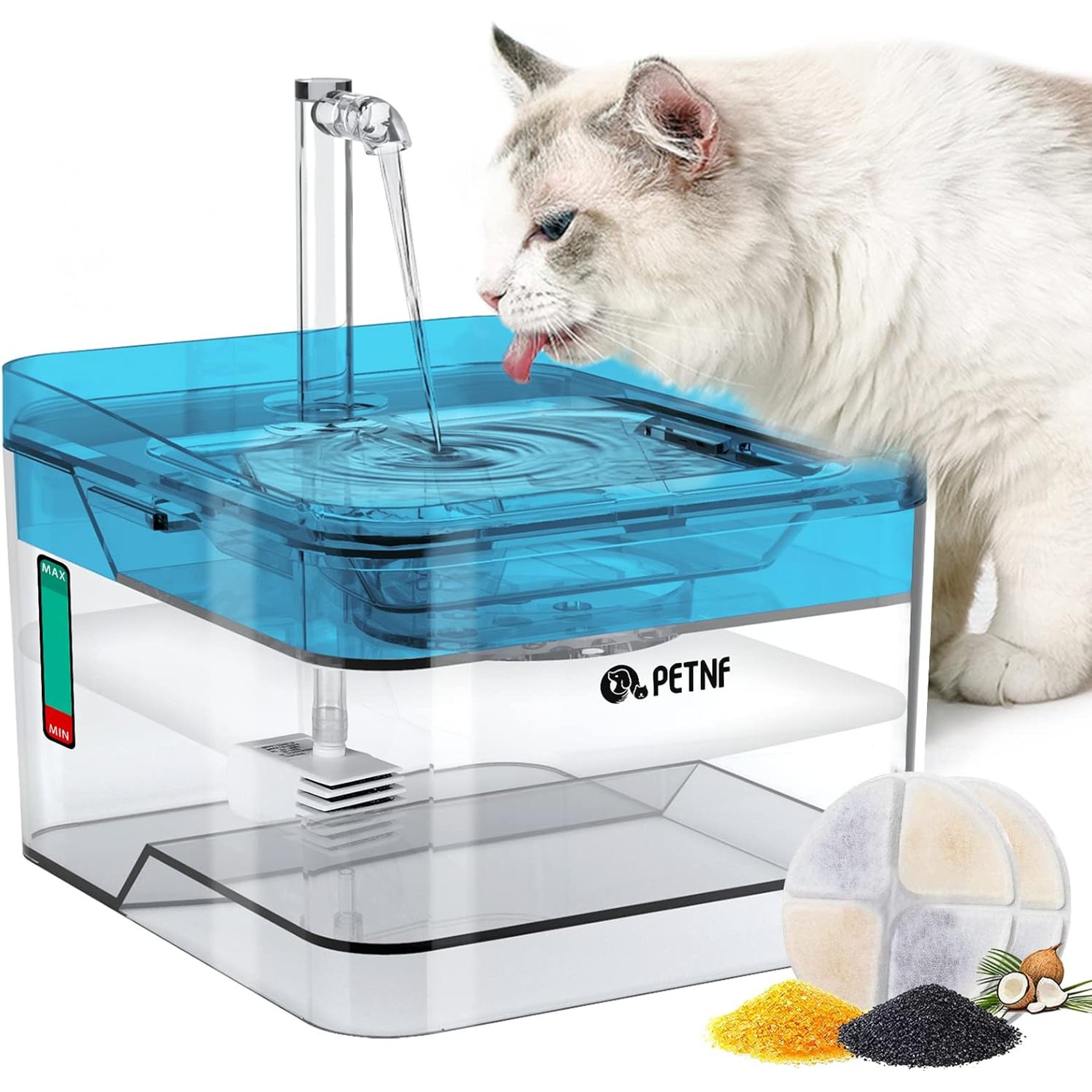 PetNF Transparent Cat Water Drinking Fountain with 2 Filters, Blue, 3-L
