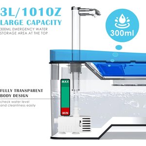 PetNF Transparent Cat Water Drinking Fountain, Blue, 3-L