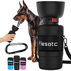 LESOTC Portable Dog Water Bottle Dispenser, Black, 28-oz